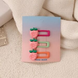Strawberry Hair Clips Set - Pink, Green, Orange